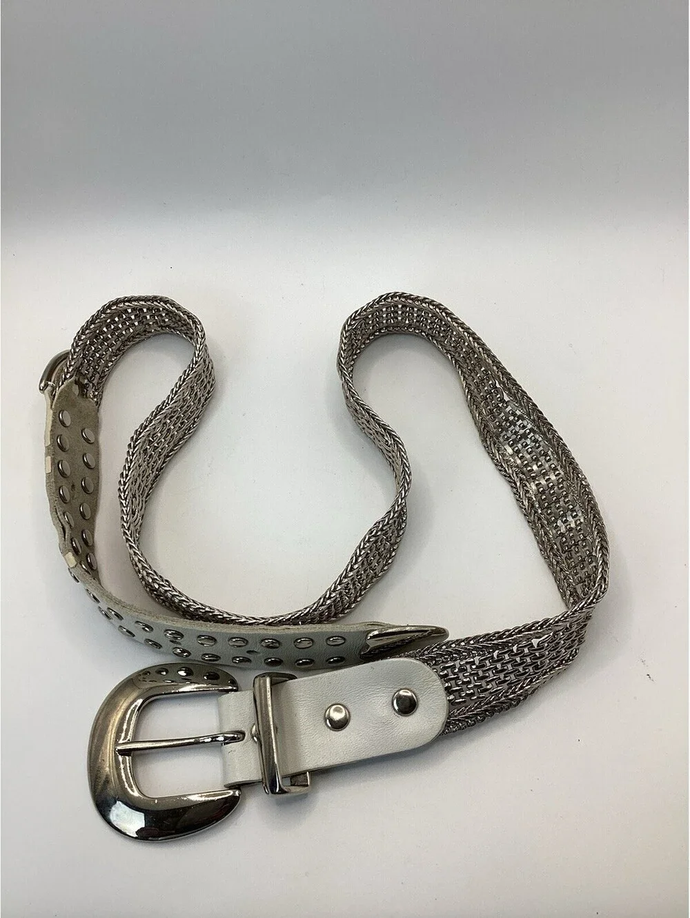 Express Silver Metallic Mesh Chain Belt Women Adjustable Statement Buckle Y2K